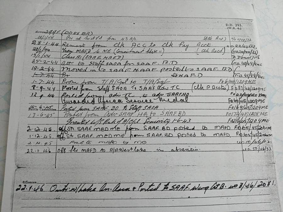 WW2 SA Defence Medal / War Medal & A.S.M. with Service Record - SAAF