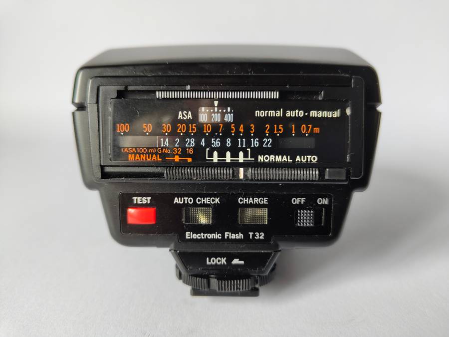 Olympus OM10 and Olympus T32 Flash with accessories