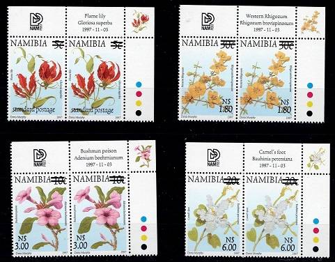 Namibia 2000 Defin Flowers overprinted set in NE cnr pairs, VF UM