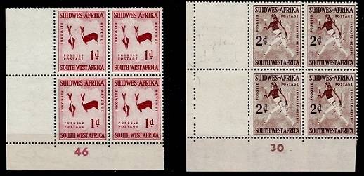 SWA 1954 Definitive 1d-4d Cyl Blks (Wmk Springbok Head) VF UM