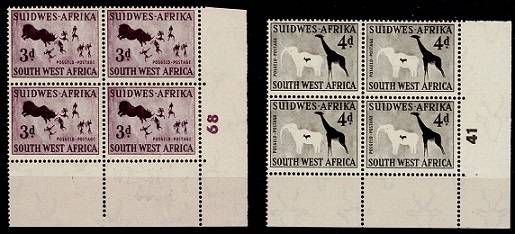 SWA 1954 Definitive 1d-4d Cyl Blks (Wmk Springbok Head) VF UM