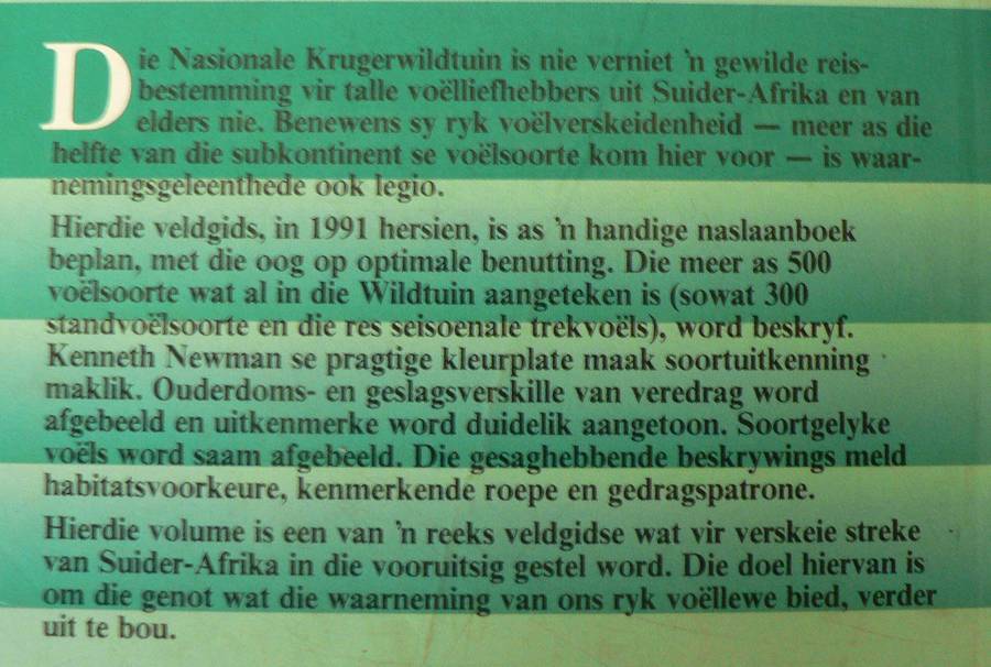 Voels van die Nasionale Krugerwildtuin deur Kenneth Newman(bird guide)