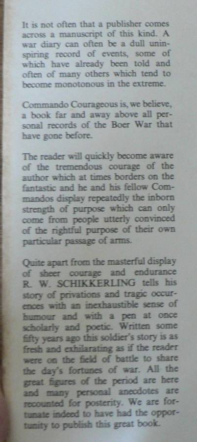 Commando courageous by R.W. Schikkerling(Anglo-Boer war)