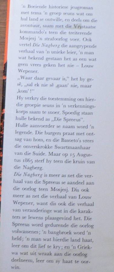 Die Nagberg seur JJG en PW Grobbelaar (Historiese Vrystaat jeugroman)