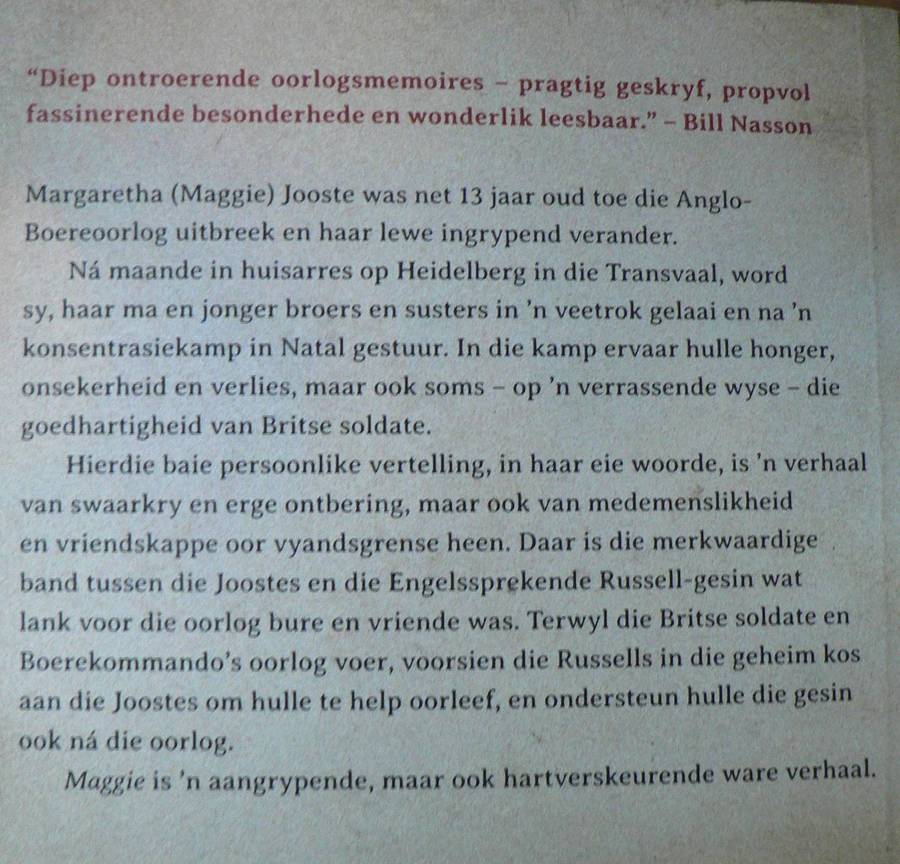 Maggie, my lewe in die kamp deur Maggie Jooste(Anglo-Boereoorlog)