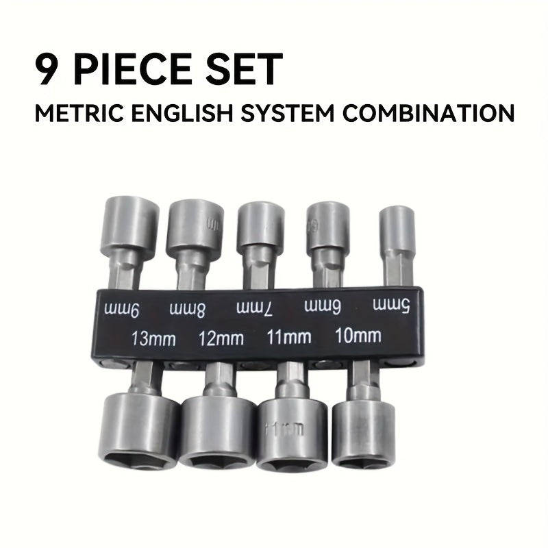 9 Piece Set 5Mm To 13Mm Hex Socket Driver Bits For Drills - Carbon Steel Construction