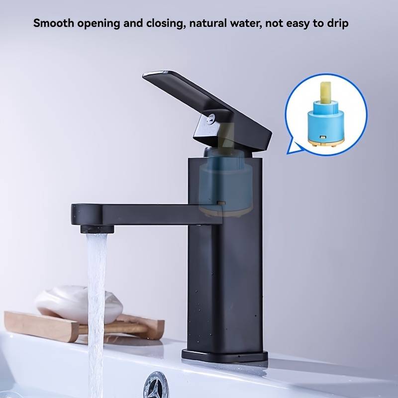 Black square basin faucet with hose