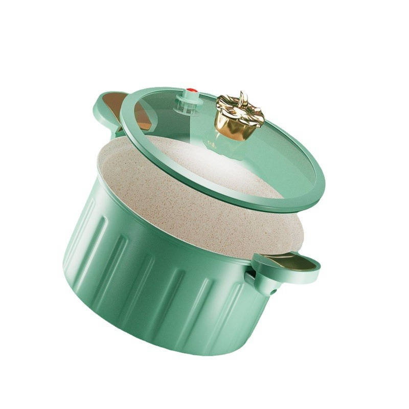 Multifunctional Micro-pressure Cooking Pot Non-stick Double-handled Pot with Glass Lid