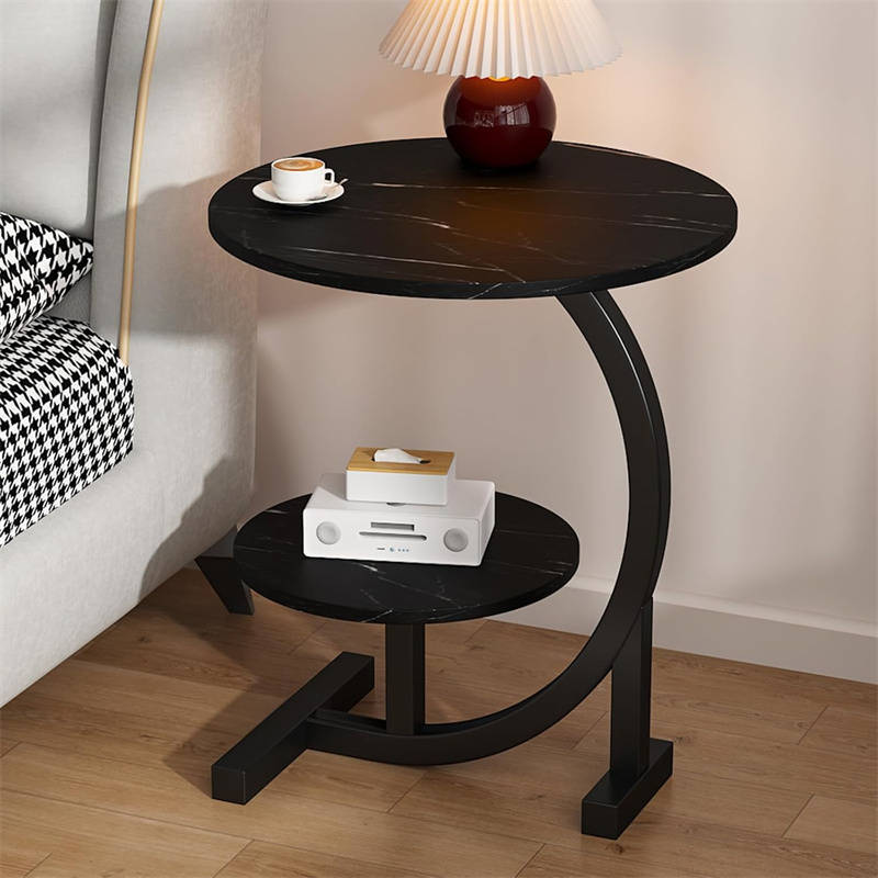 2 Tier Side Table, C Shape Side Table with Metal Frame