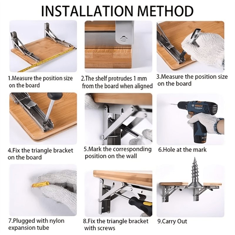 2 Pcs Heavy Duty Folding Shelves with Adjustable Angle Metal Wall Mount Storage Bracket