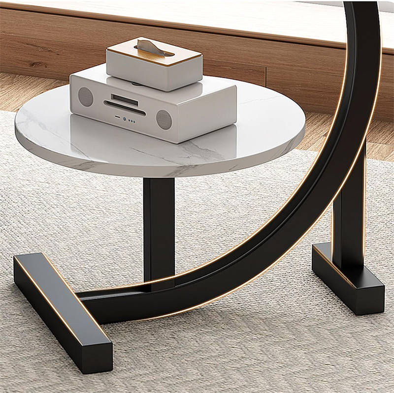 2 Tier Side Table, C Shape Side Table with Metal Frame