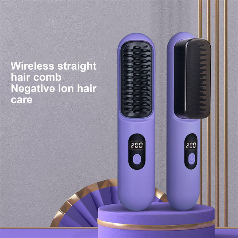 Portable Home Styling Brush Cordless Hair Straightening Brush with 3 Temperature Adjustments