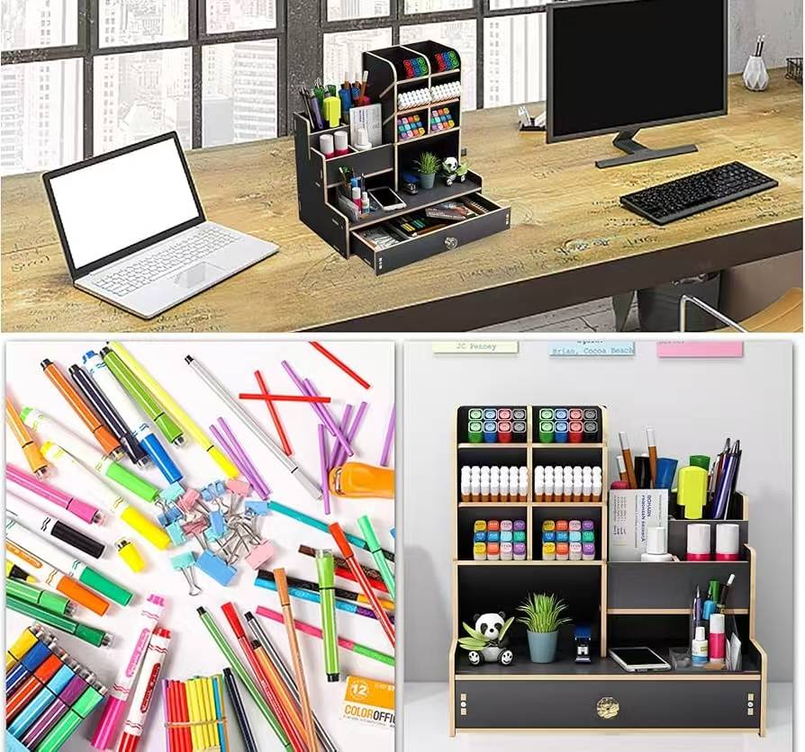 WOODEN DESK STATIONERY ORGANIZER WITH DRAWER