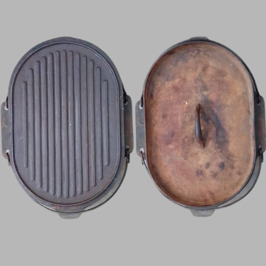 Vintage Cast Iron Campfire Dutch Oven  10L Capacity | Outdoor Cooking Pot with Grill Lid