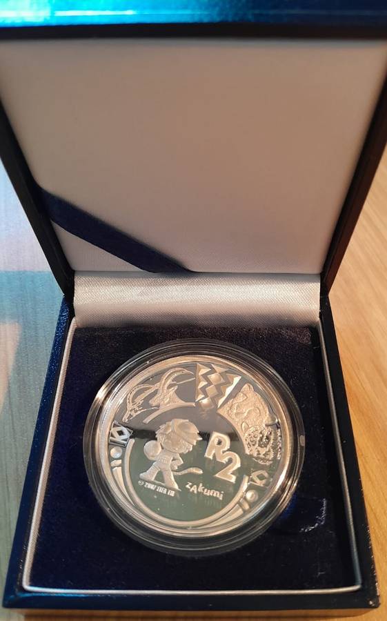 2009  PROOF R2 STERLING SILVER CROWN 2010 FIFA WORLD CUP - in SA MINT BOX  & CAPSULE.