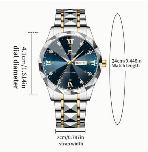 Va Va Voom Business Style Rhinestone Rivet Quarts Watch (Black-Blank Dial)