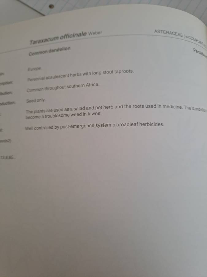 WEEDS OF CROPS AND GARDENS IN SOUTHERN AFRICA.