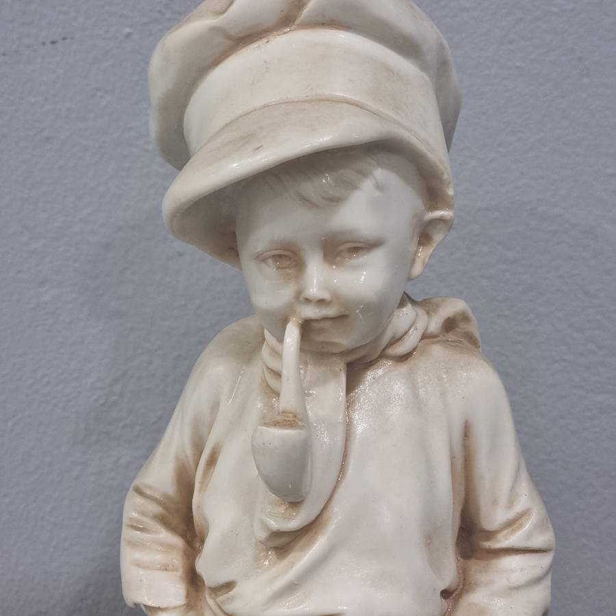 AFrench Carnival Chalkware Boy Comme Like Papa w Pipe 32cm Figurine 1930s