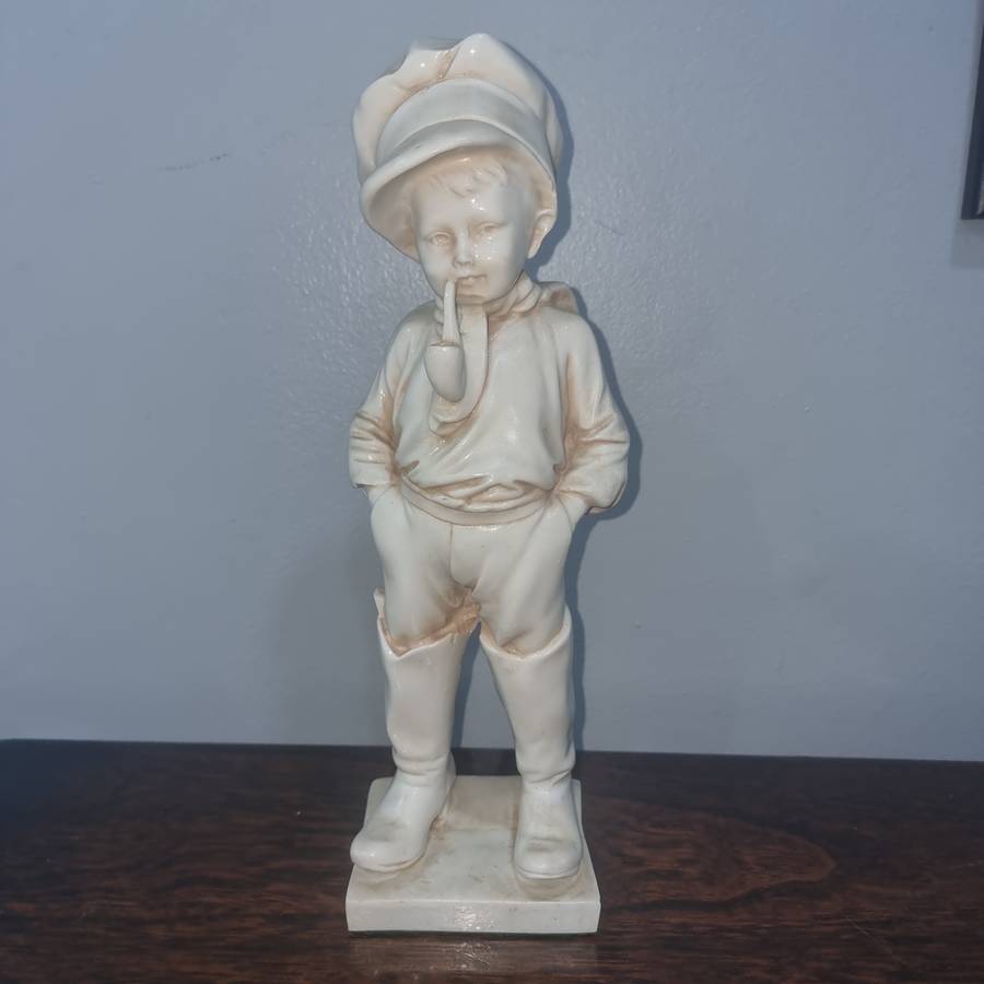 AFrench Carnival Chalkware Boy Comme Like Papa w Pipe 32cm Figurine 1930s