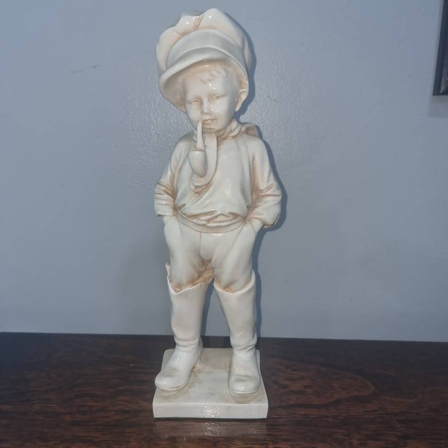 AFrench Carnival Chalkware Boy Comme Like Papa w Pipe 32cm Figurine 1930s
