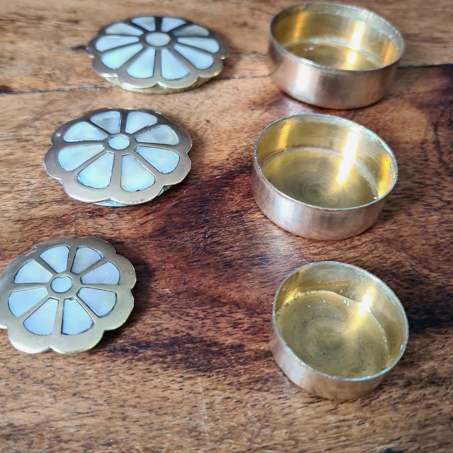Vintage 3 small Brass mother of pearl ring/trinket boxes