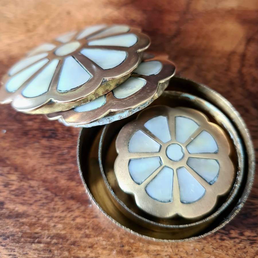Vintage 3 small Brass mother of pearl ring/trinket boxes