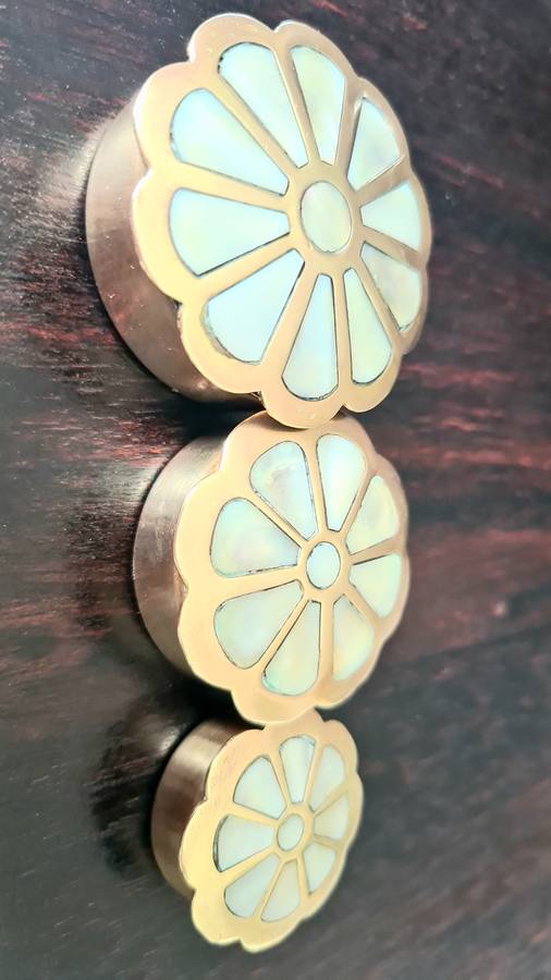 Vintage 3 small Brass mother of pearl ring/trinket boxes