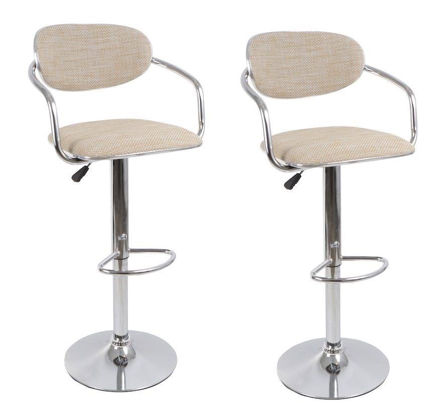 Rattan Bamboo Bar Stools / Kitchen Counter Chairs - 2 Pack - Beige Colour
