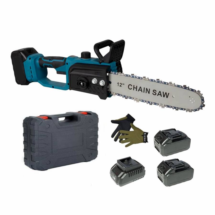 12" Wireless Handheld Electric Chain Saw, 2 Lithium-Ion Batteries & Gloves