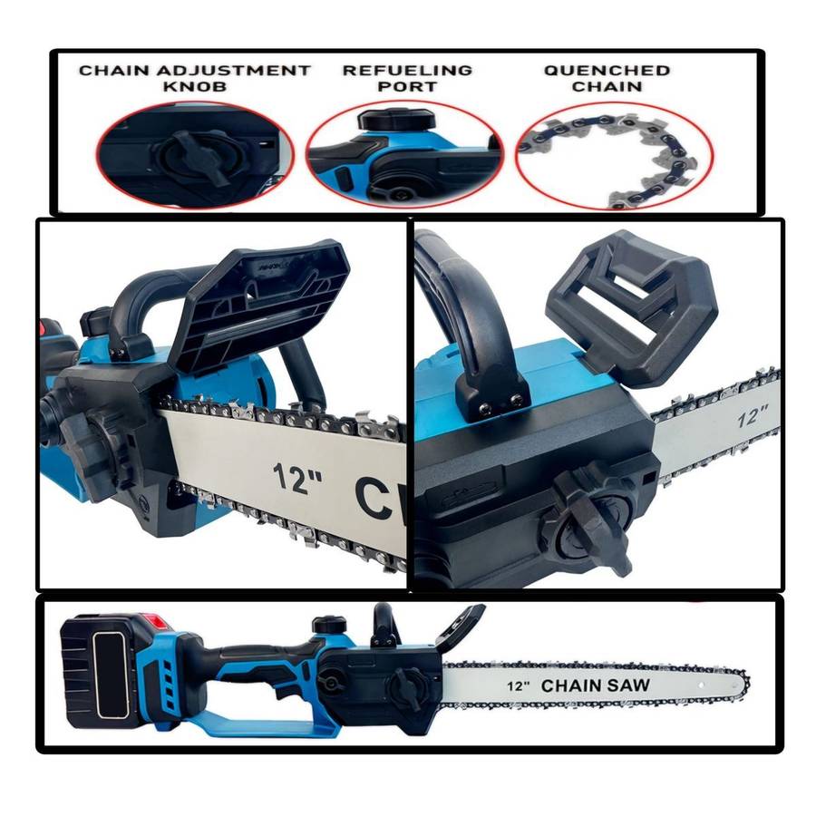 12" Wireless Handheld Electric Chain Saw, 2 Lithium-Ion Batteries & Gloves