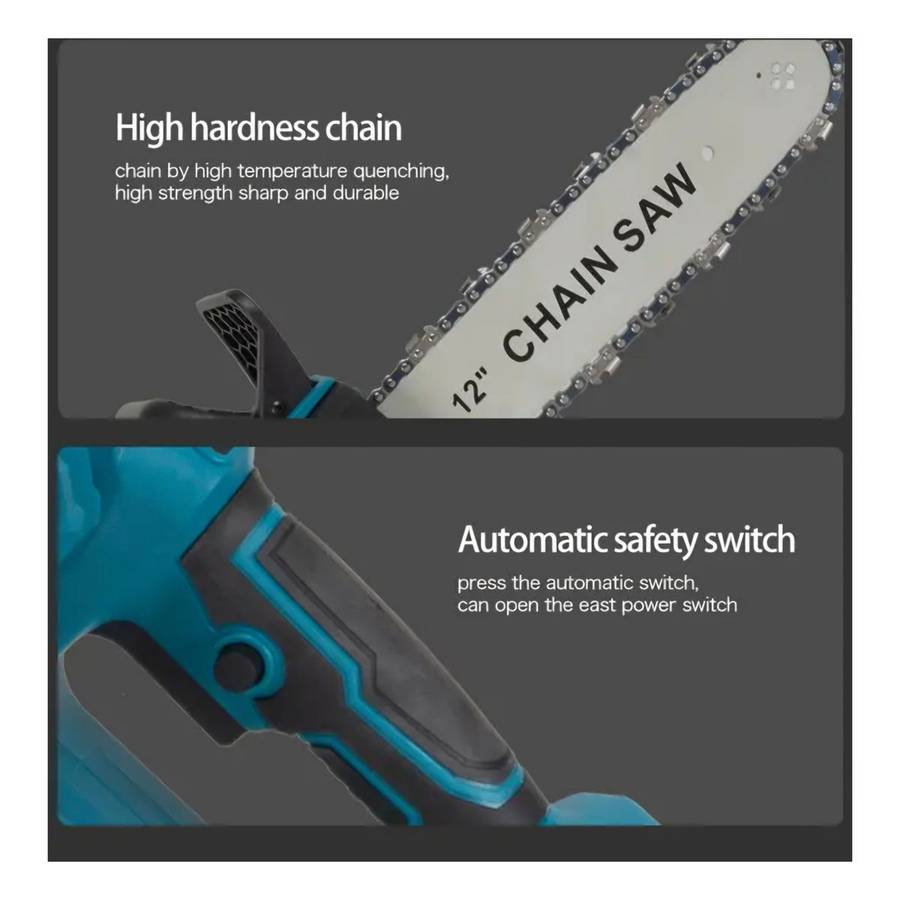 12" Wireless Handheld Electric Chain Saw, 2 Lithium-Ion Batteries & Gloves