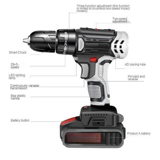 36V Cordless Impact Drill Set With Drill Bits, Gloves & Case - 34 Piece