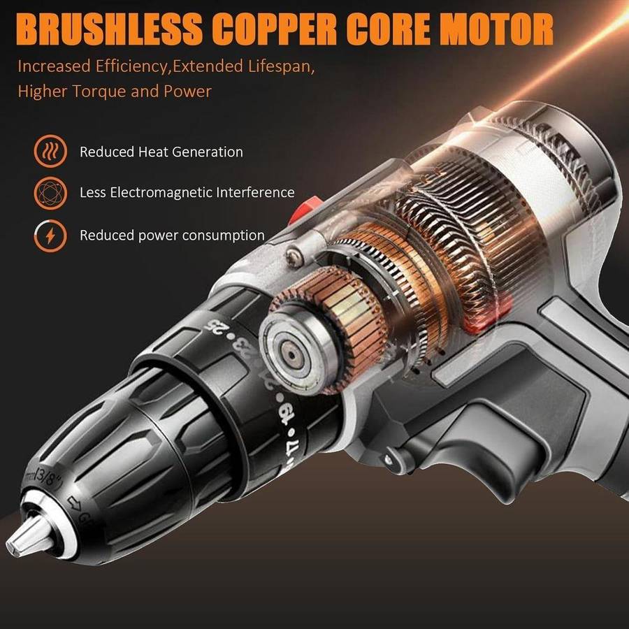 36V Cordless Impact Drill Set With Drill Bits, Gloves & Case - 34 Piece