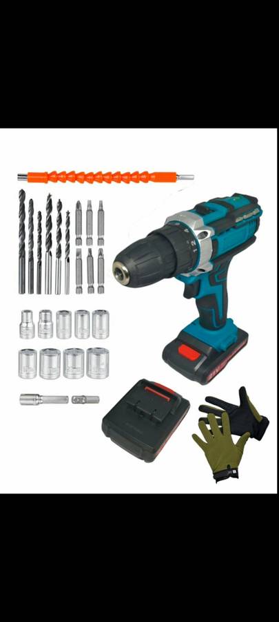 29 Pc Wireless Impact Drill Set With Drill Bits, Safety Gloves & Carry Case