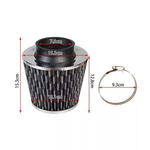 76MM Universal Cold Air Induction Cone Filter Air Filter & Clamp - Carbon