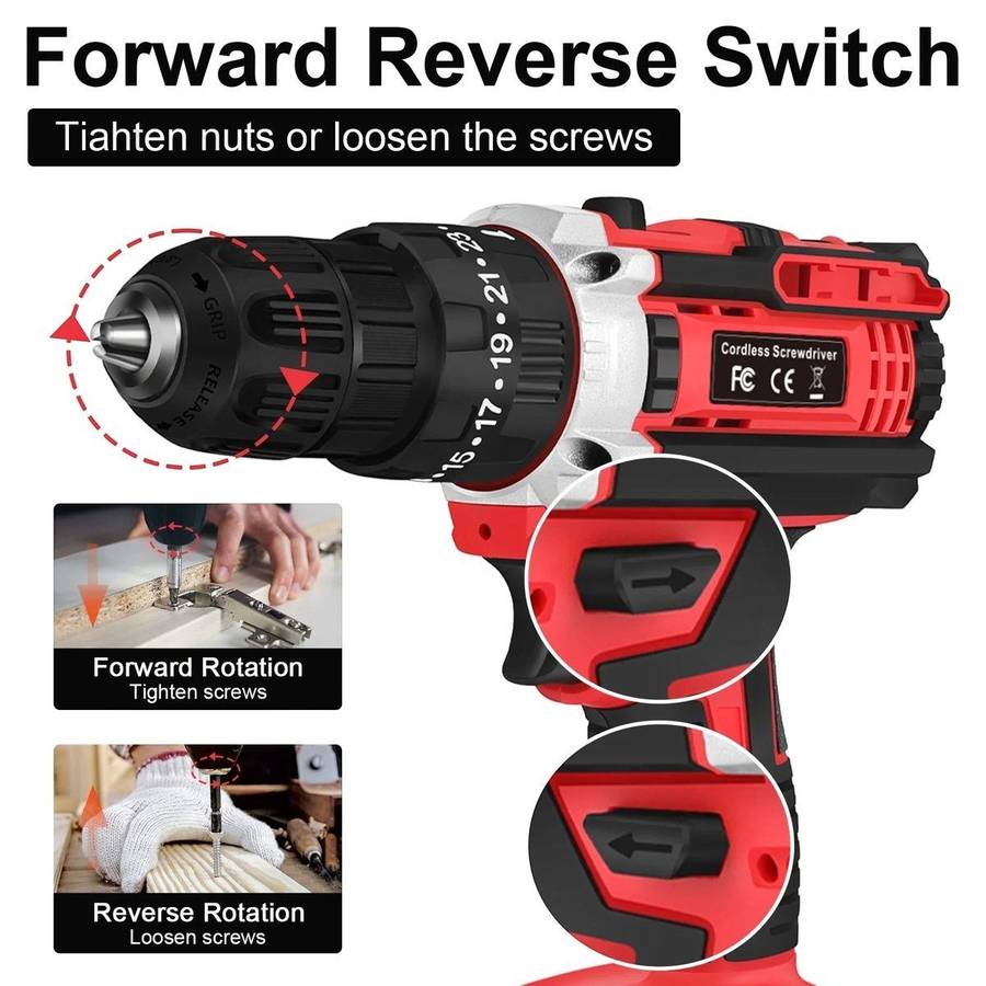 DEFECTIVE 21V Cordless Lithium Impact Drill Set With Drill Bits, Gloves & Case - 29 Piece