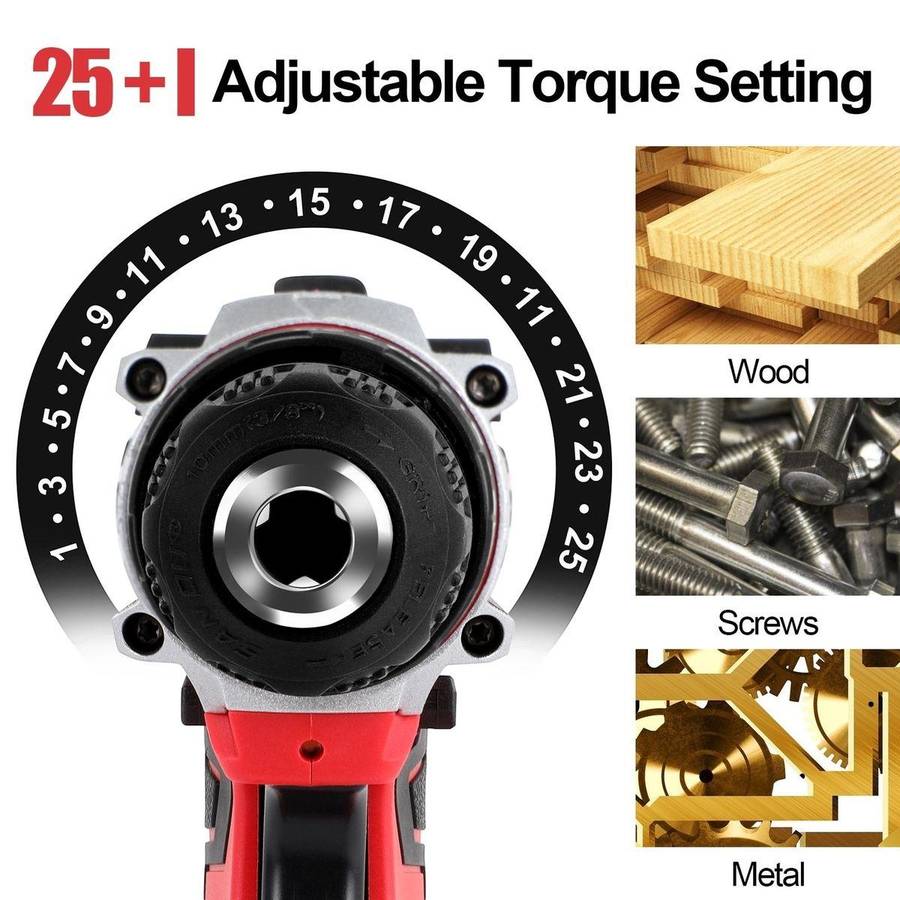DEFECTIVE 21V Cordless Lithium Impact Drill Set With Drill Bits, Gloves & Case - 29 Piece