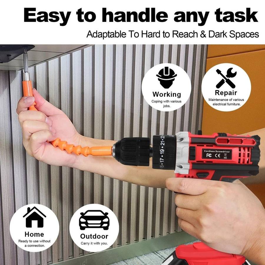 DEFECTIVE 21V Cordless Lithium Impact Drill Set With Drill Bits, Gloves & Case - 29 Piece