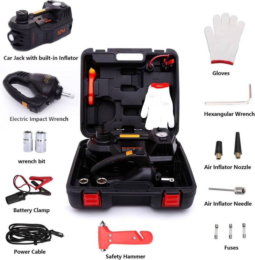 5 Ton 12 V Electric Car Jack With Built In Compressor & Nut Wrench - 3 in 1 - DEEFECTIVE