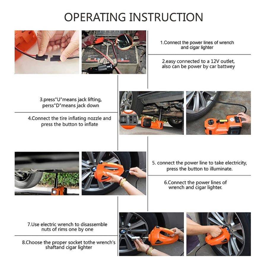 5 Ton 12 V Electric Car Jack With Built In Compressor & Nut Wrench - 3 in 1 - DEEFECTIVE