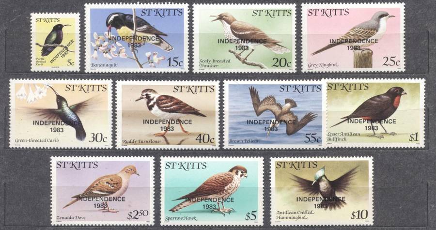 St Kitts 1983 Independance Ovpt set of 11 - Superb Unmounted - Scarce !