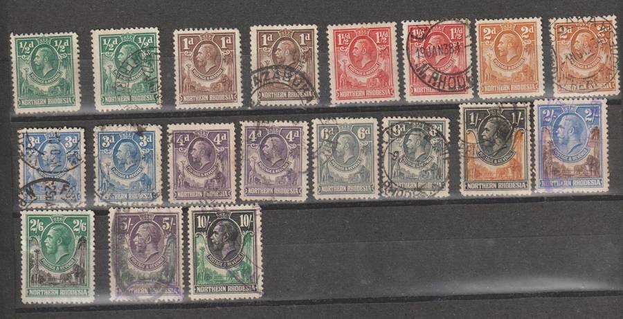 Northern Rhodesia KGV 1925 selection *m, *u . Note 2,5,10-shilling Fisical use. Good CV