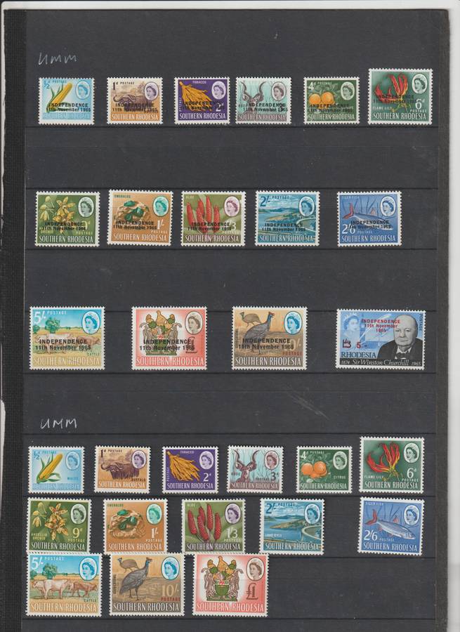 Rhodesia 1966 Independence & Definitive issue selection Inc trials JH3 Paper.  **m, *m, u selection
