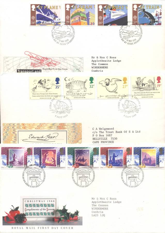Great Britain 1988 Sets (6) (Unmounted & CTO ) and matching covers - see 3 scans