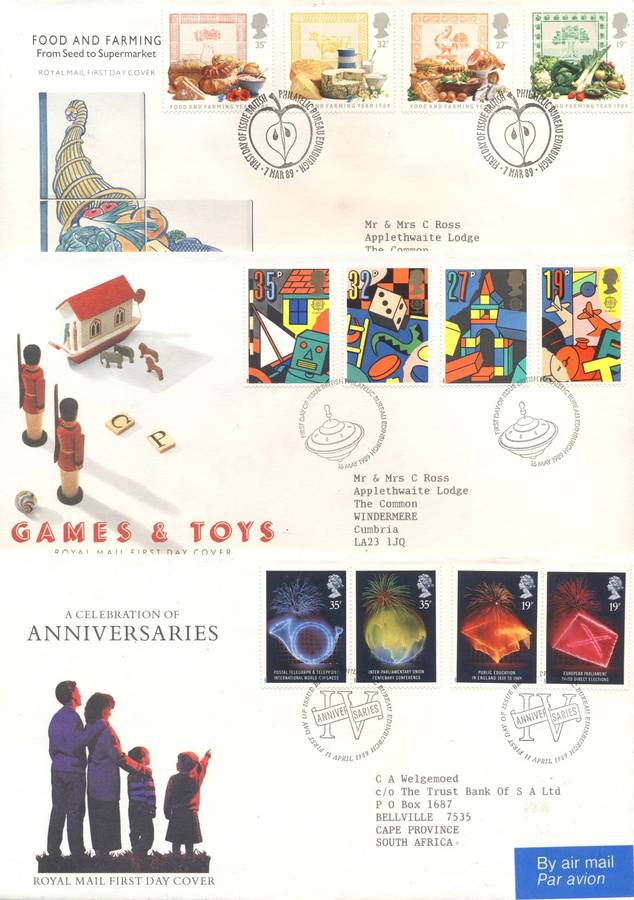 Great Britain 1989 Sets (7) (Unmounted & CTO ) and matching covers - see 4 scans