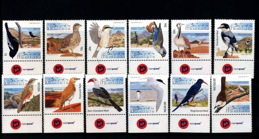 Namibia 2012 Definitive set Birds set of 12 Marginals - Superb Unmounted