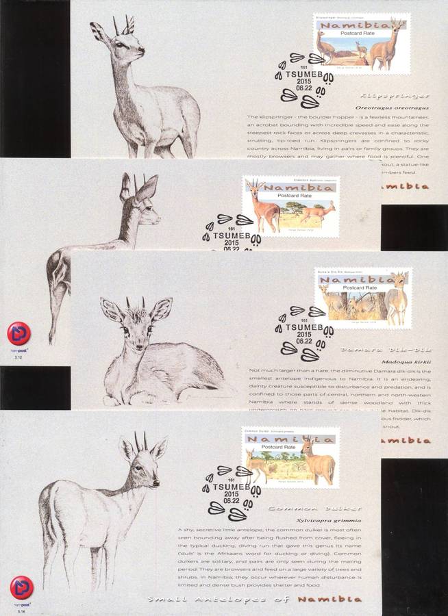 Namibia 2015 Small Antelopes Postcards set of 4 - Superb condition
