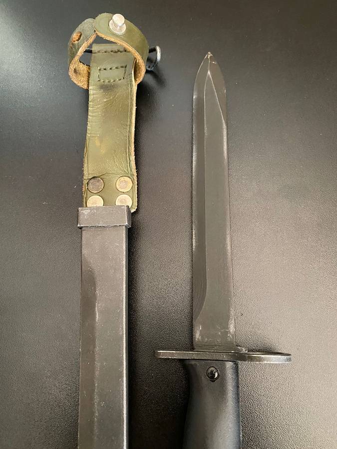 FRENCH MODEL MAS 56 BAYONET AND SCABBARD FOR THE BULLPUP FAMAS RIFLE-BOTH BAYONET AND SCABBARD IS IN
