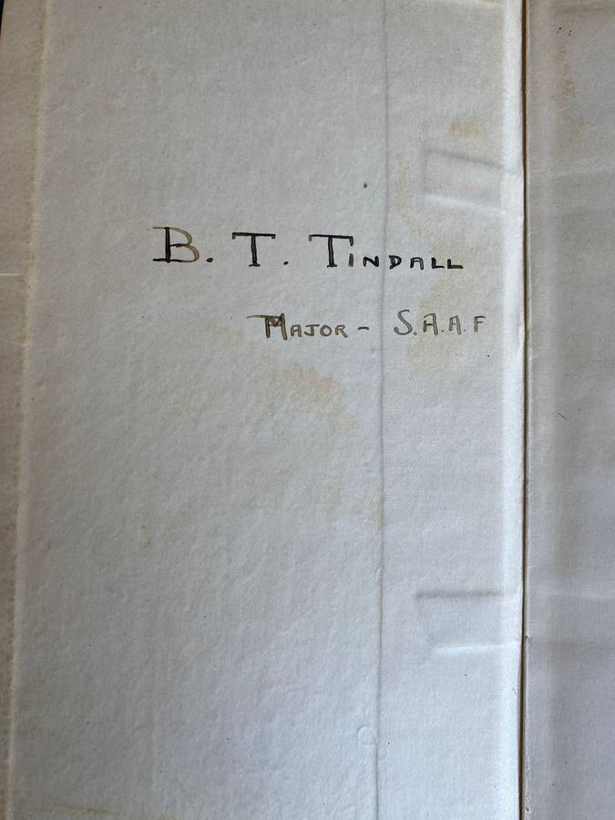 SAAF/WW2 SA AIR FORCE PILOTS FLYING LOG BOOK-MAJOR B.T. TINDALL-SOLD WITH DINNER CARD-DATED 1938