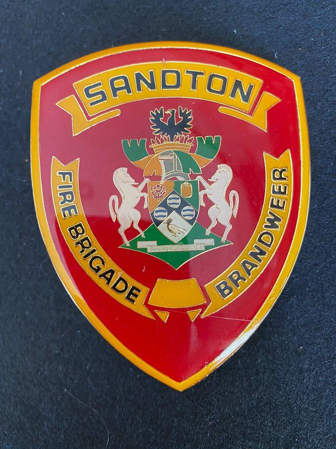 SANDTON FIRE BRIGADE-LARGE HELMET PLATE- 2X SCREW LUGS